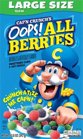 Quaker Cap'n Crunch Cereal, Oops All Berries, 13.8 Oz