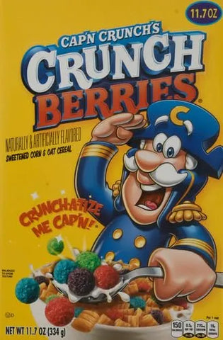 Quaker Cap'n Crunch Sweetened Corn & Oat Cereal, Crunch Berries flavored Cereal, 11.7 Oz