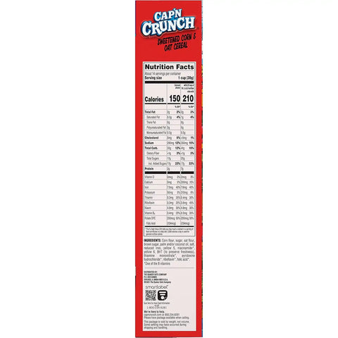 Quaker Cap'n Crunch Breakfast Cereal, 18oz Box, 18 Oz