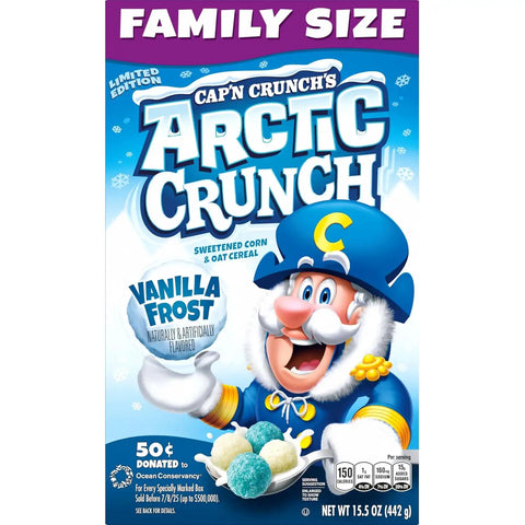 Cap'n Crunch Breakfast Cereal, Limited Edition Arctic Crunch, 15.5 oz Family Size Box
