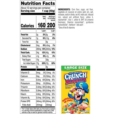 Cap'n Crunch Cereal, Crunch Berries, 16.8oz Boxes (4 Pack)