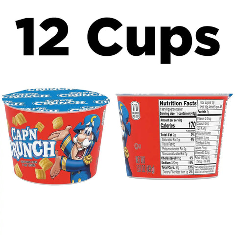 Cap'N Crunch Breakfast Cereal, Original, 1.51oz Individual Cups (12 Pack)