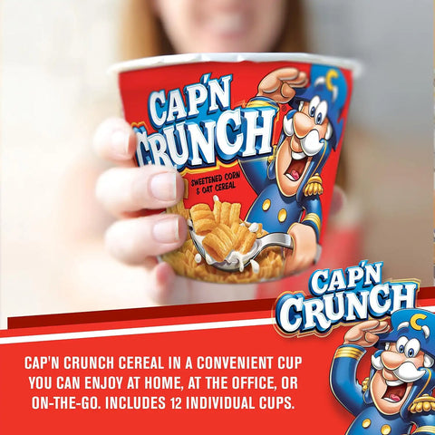 Cap'N Crunch Breakfast Cereal, Original, 1.51oz Individual Cups (12 Pack)