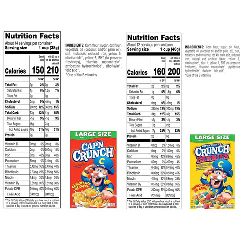 Cap'n Crunch Cereal, Original & Crunch Berries Variety Pack, Large Size Boxes, (4 Pack)
