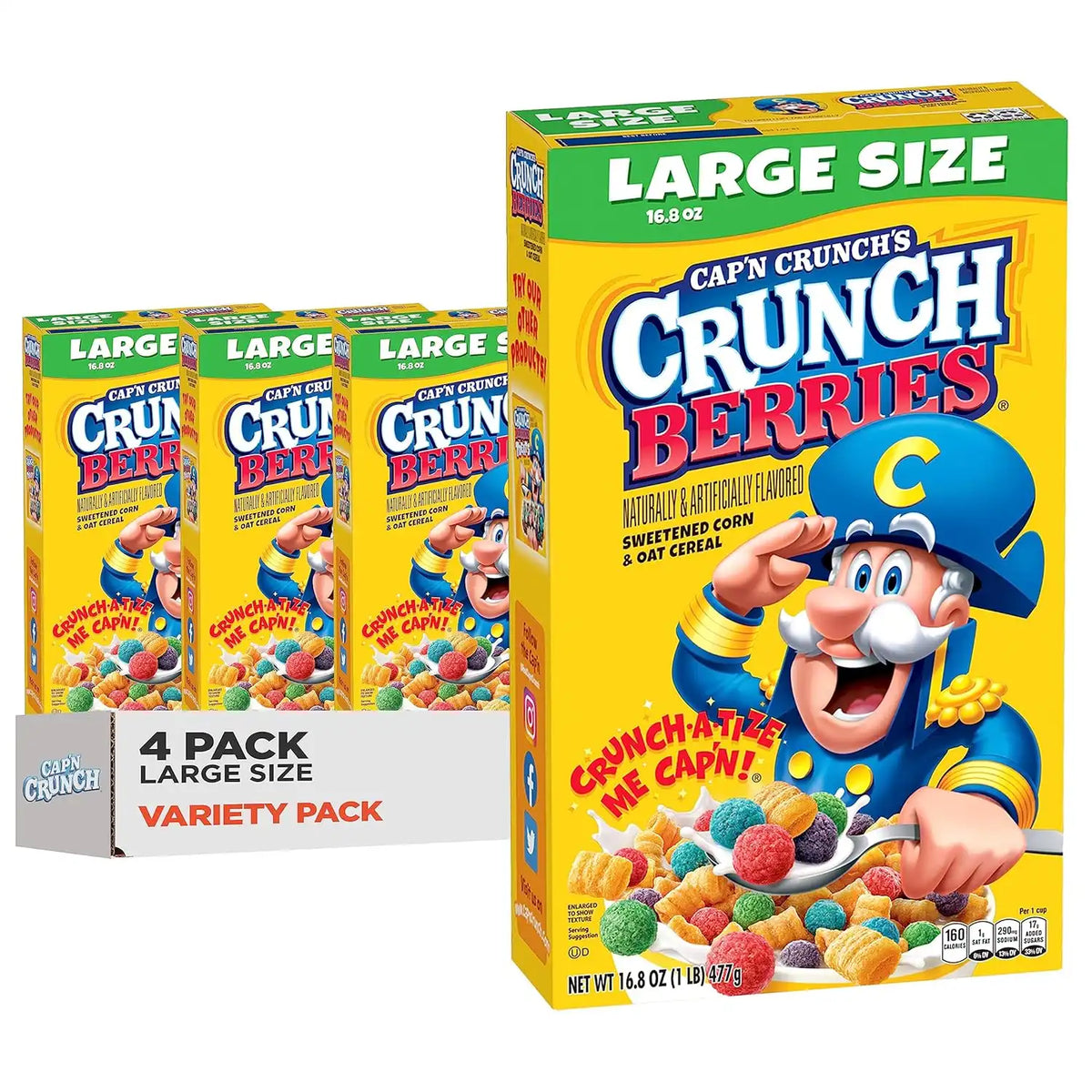 Cap'n Crunch Cereal, Crunch Berries, 16.8oz Boxes (4 Pack)