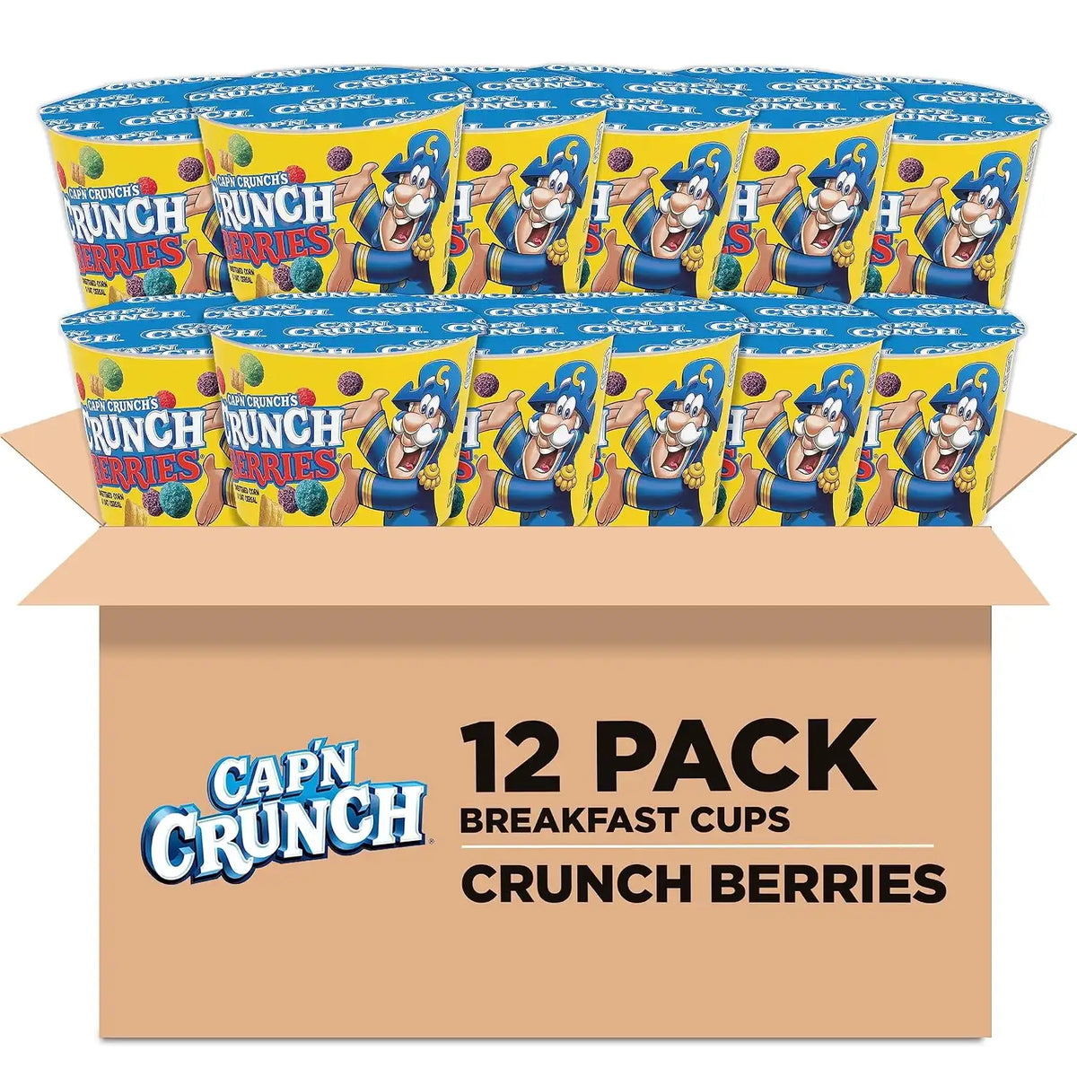 Cap'n Crunch Breakfast Cereal, Crunchberries, 1.30 oz Individual Cups (12 Pack)