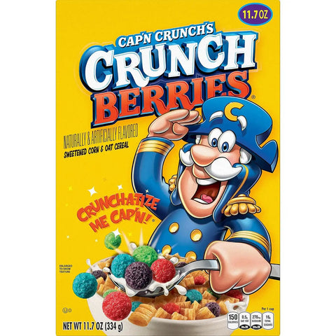 Quaker Cap'n Crunch Sweetened Corn & Oat Cereal, Crunch Berries flavored Cereal, 11.7 Oz