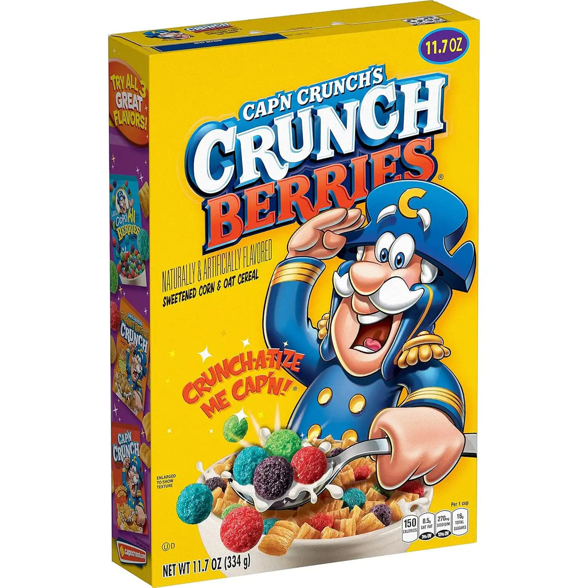 Quaker Cap'n Crunch Sweetened Corn & Oat Cereal, Crunch Berries flavored Cereal, 11.7 Oz