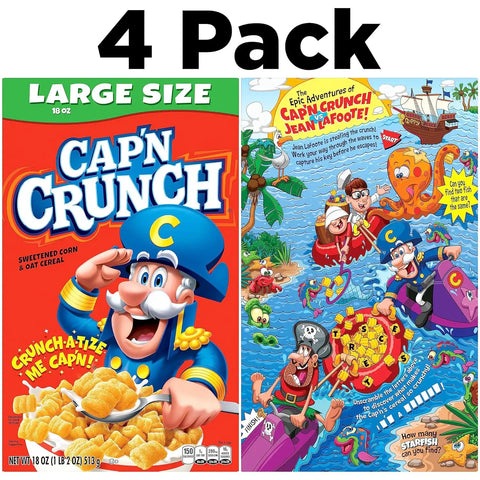 Cap'n Crunch Cereal, Original, 18 oz Large Size Boxes (4 Pack)